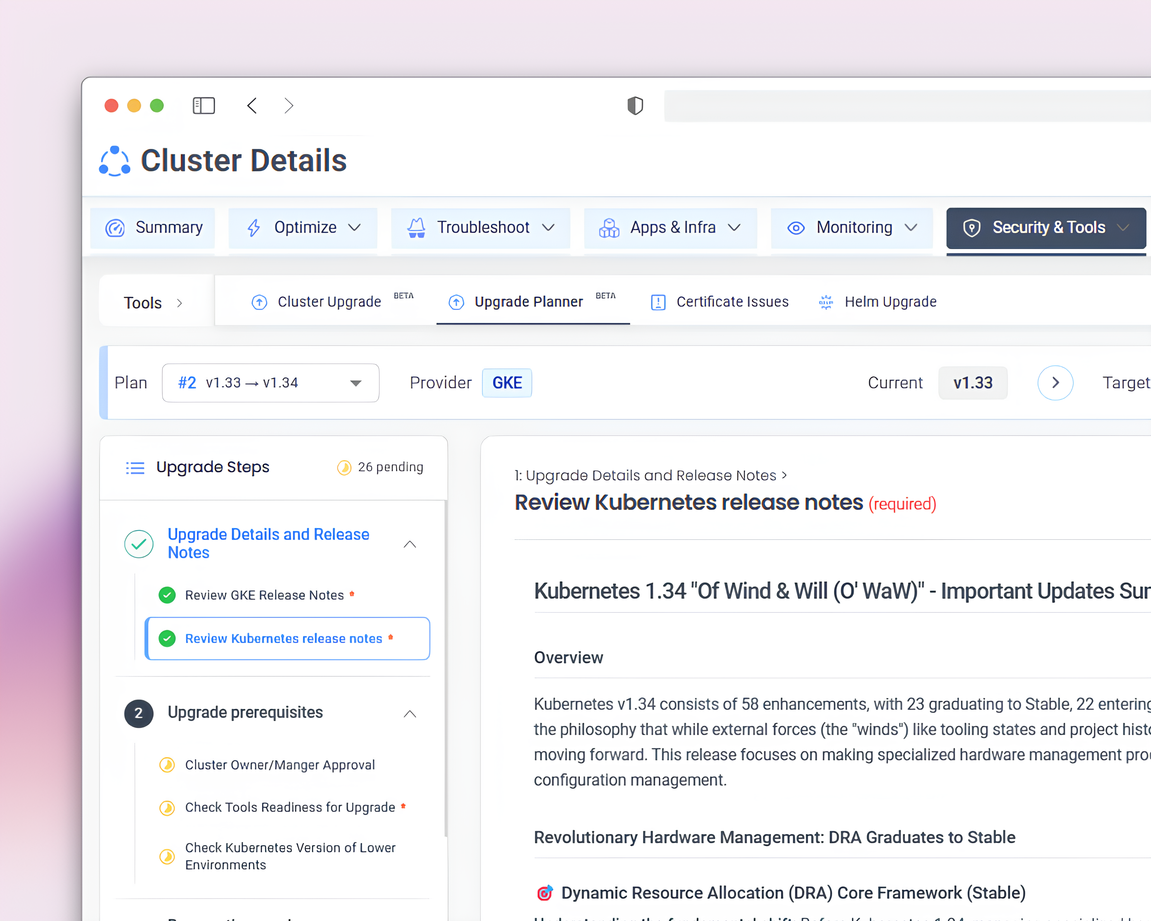 Nudgebee Kubernetes Upgrade Planner - Cluster Details